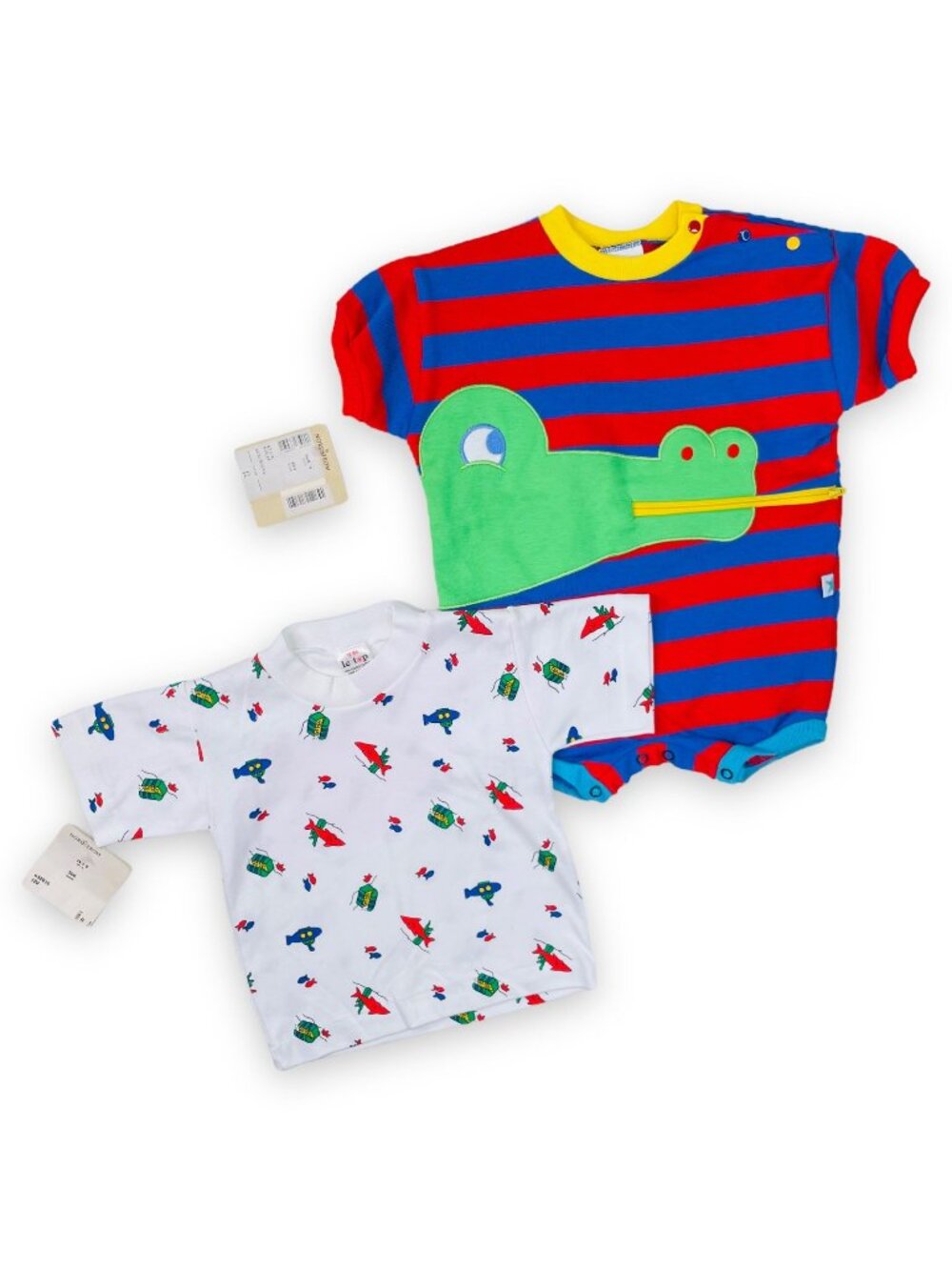NWT Vintage Primary Color Fishing Alligator Zipper Romper Shirt Bundle 12m